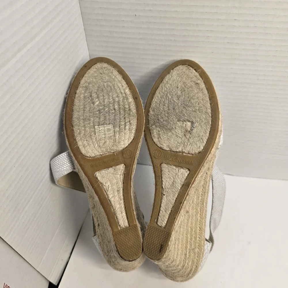 Nine West Womens White Snakeskin Espadrille Wedge Sandals Back Zip Size 10‎